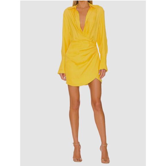 NWT Gauge81 Naha Silk Short Mini Dress Long Sleeves Lemon Yellow Sz M *read* - Picture 1 of 15